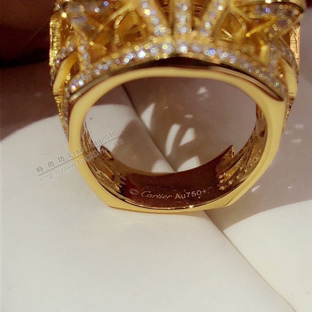 Cartier飾品 卡地亞純銀 情侶鏤空滿鑽豹頭戒 情侶款  zgk1234